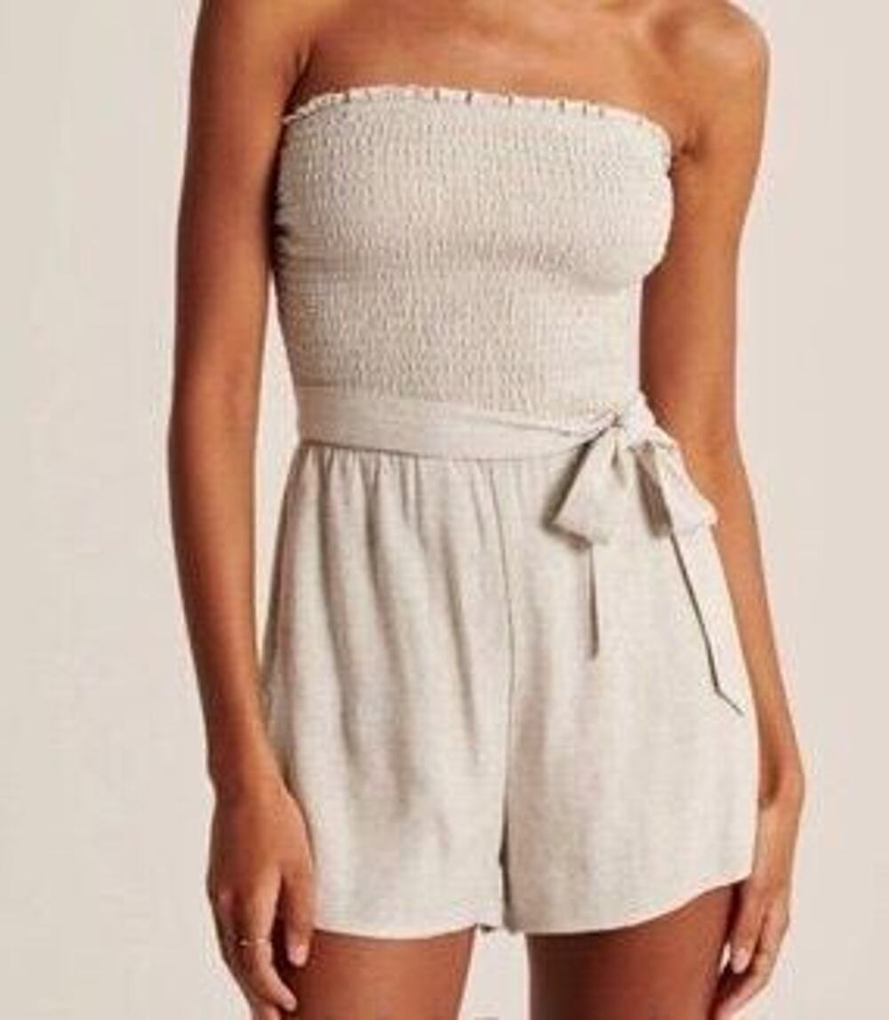Abercrombie Strapless Smocked Romper Beige Size Medium